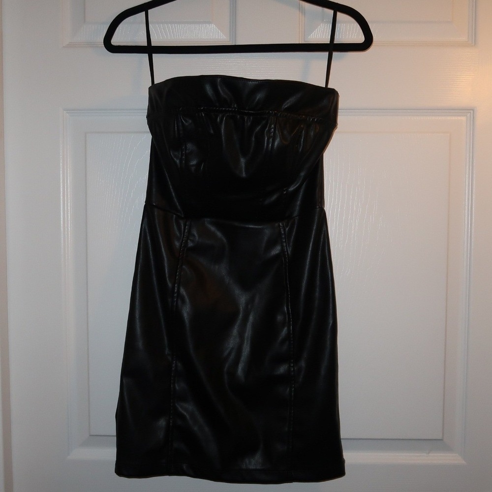Hello Molly Faux Leather Mini Dress Black Small US 4 Strapless Edgy Night Out